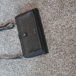 The Sak Black Leather Wallet Purse Wristlet Crossbody